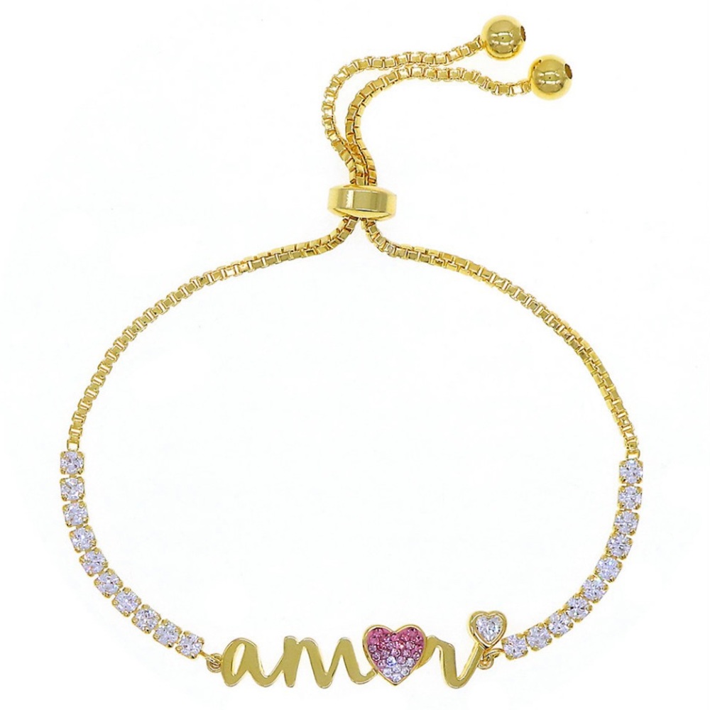 Crystal "Amor" Heart Bolo Bracelet Adjustable WITH GIFT BOX Anniversary Birthday